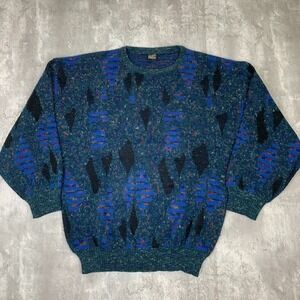 Vintage Monte Carlo Sweater Mens Medium Abstract Long Sleeve Wool Blend Pullover